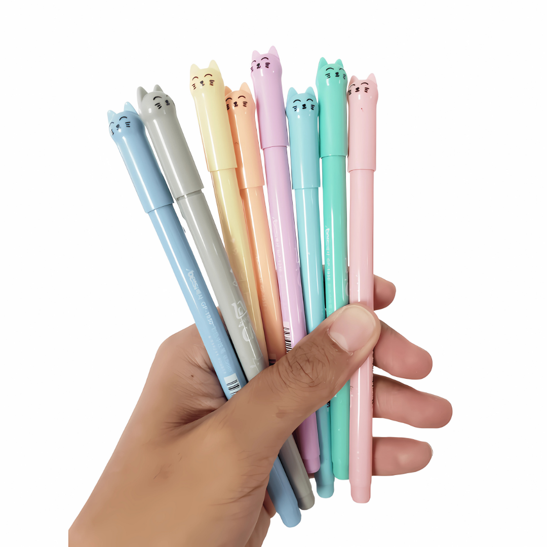 Set de 8 Plumas Gel Pastel Gato Kawaii