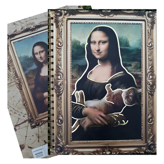 Cuaderno Profesional Gatos en el Arte, Mona Lisa. Escolar Moda Raya