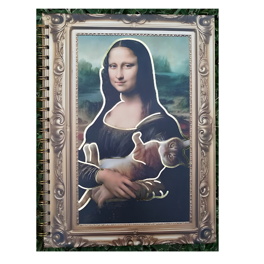 Cuaderno Profesional Gatos en el Arte, Mona Lisa. Escolar Moda Raya