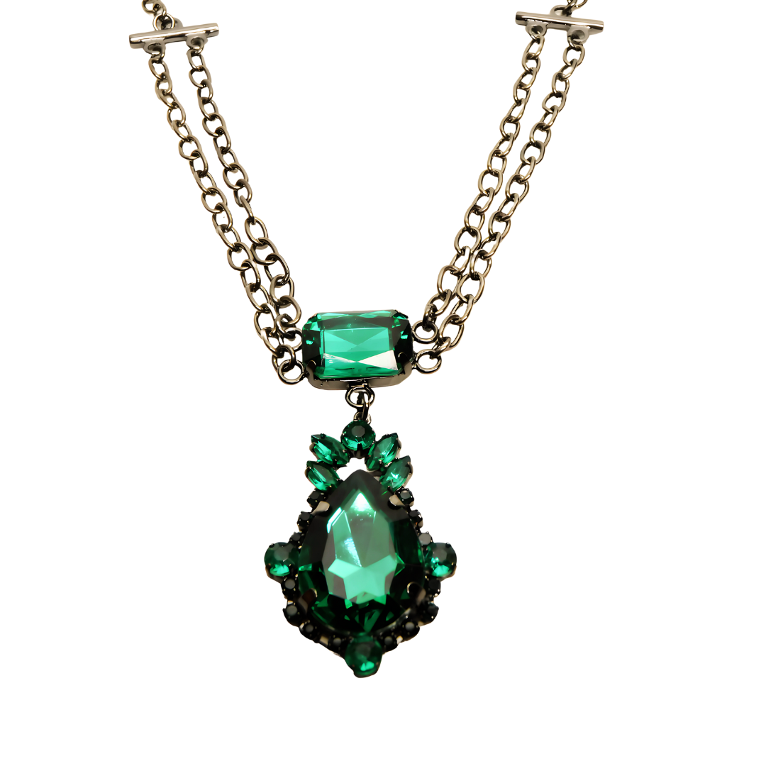 Collar Doble Cadena con Cristales Verde Esmeralda – Colección Bali