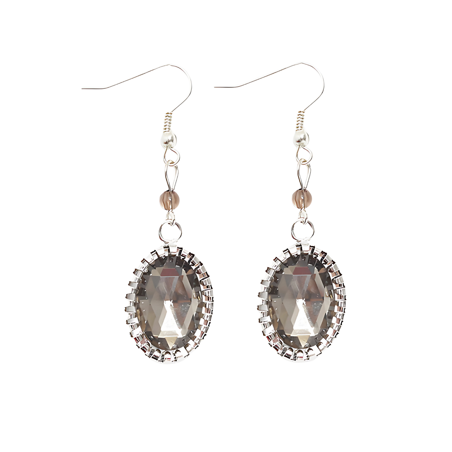 Aretes Bengal Colgantes con Cristal Ovalado y Detalle Café