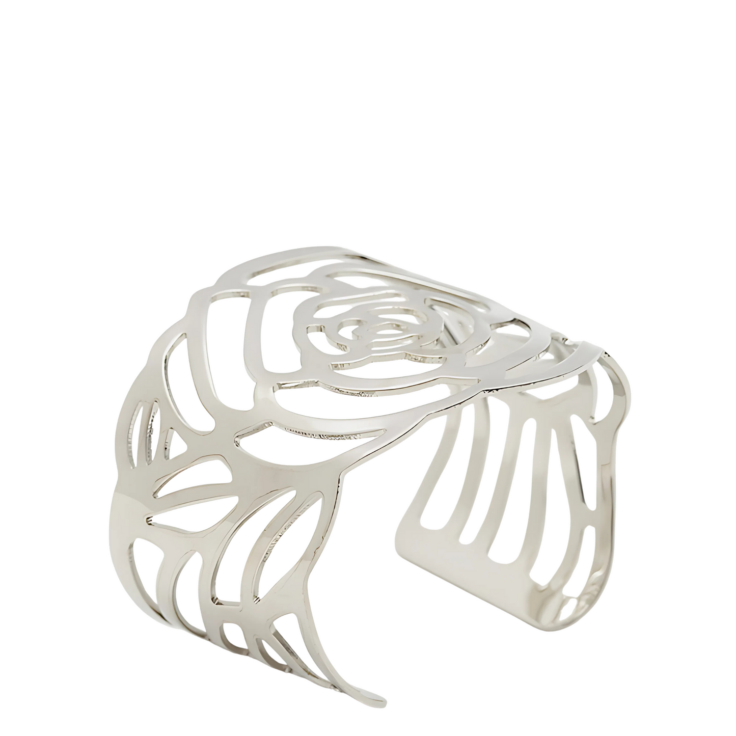 Brazalete Calado Siam silueta de una rosa plateado.