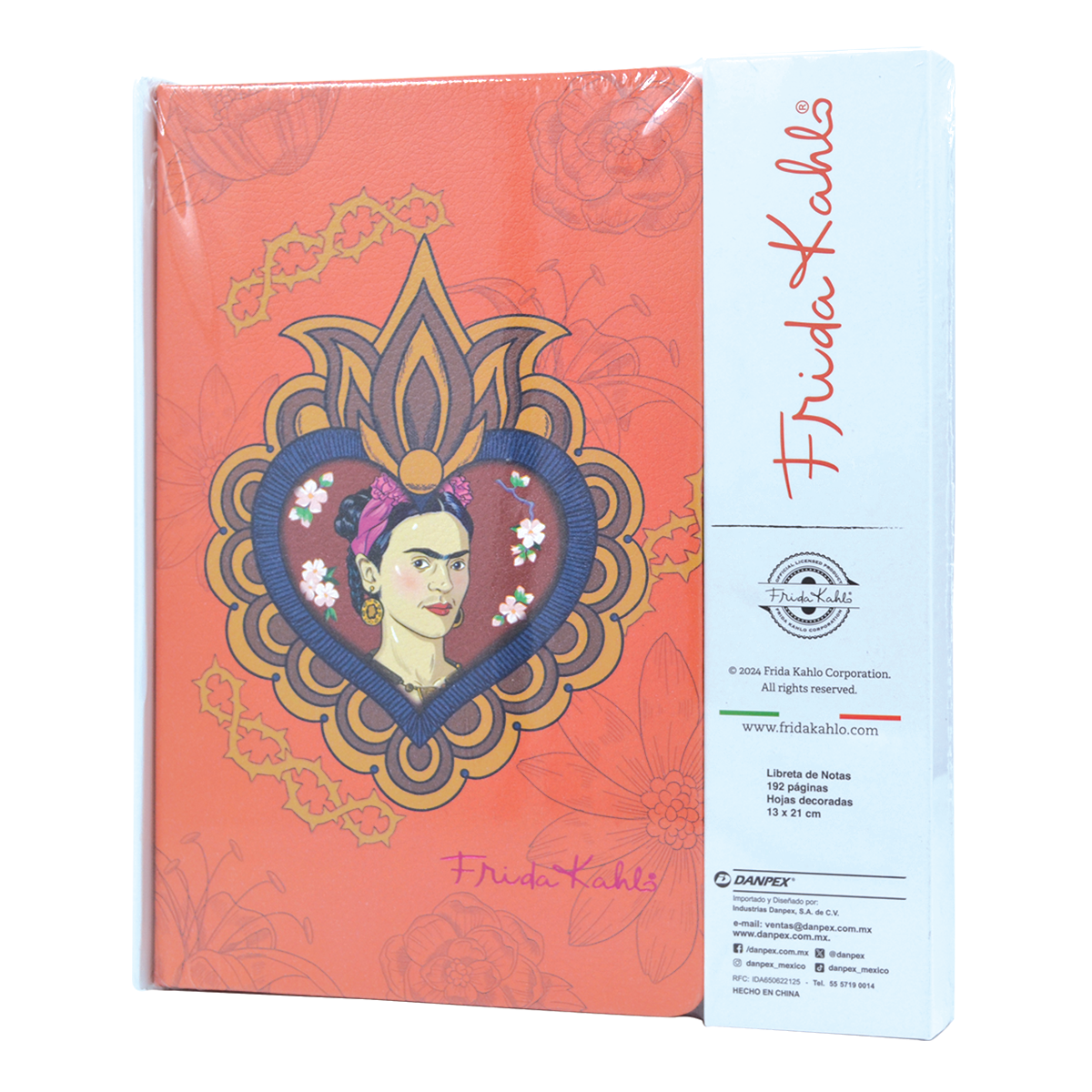 Libreta Premium FRIDA KAHLO CORAL. Tamaño 13x21cm con 192 páginas