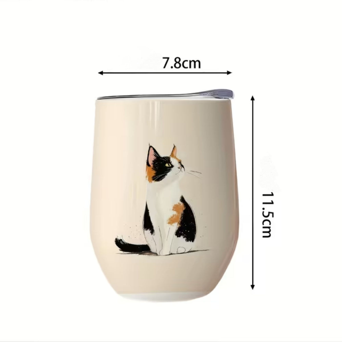 Taza Térmica Gatita Tricolor. 12 oz Acero Inoxidable Cerámica Interior