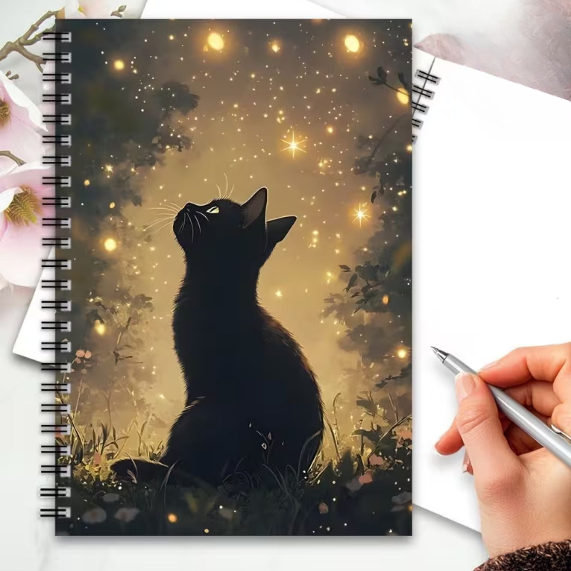 LIBRETA PREMIUM ESPIRAL GATITO NOCHE MISTERIOSA
