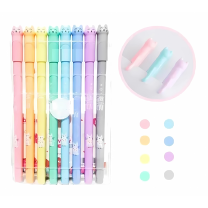 Set de 8 Plumas Gel Pastel Gato Kawaii