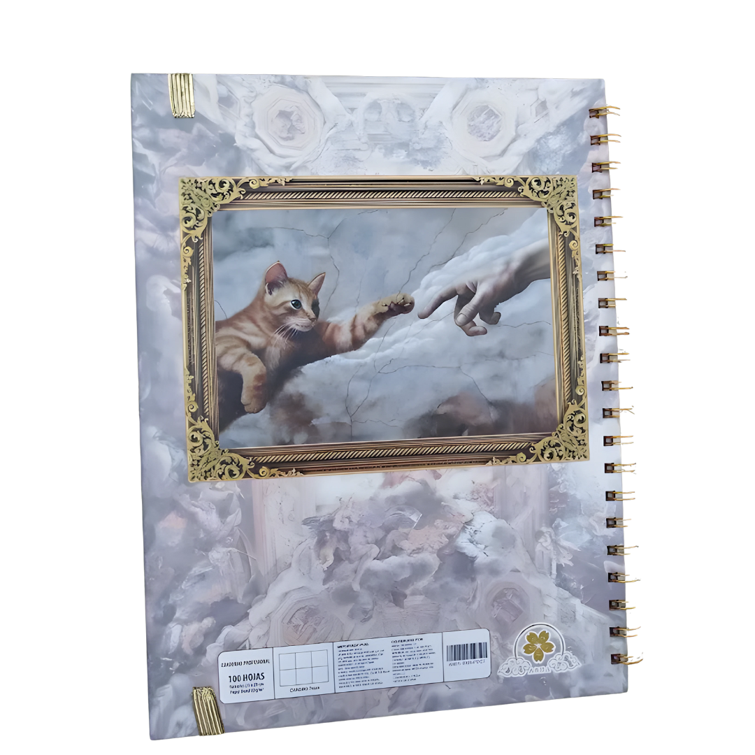 Cuaderno Profesional Gatos en el Arte, La Creación. Escolar Moda Raya