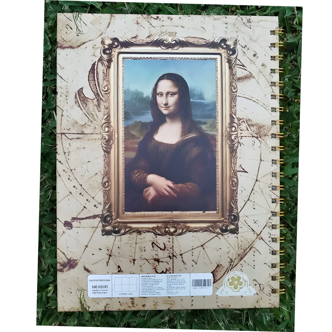Cuaderno Profesional Gatos en el Arte, Mona Lisa. Escolar Moda Raya