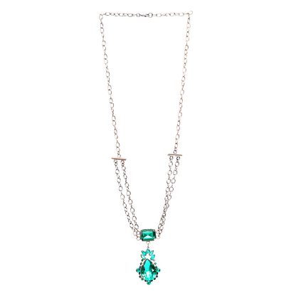 Collar Doble Cadena con Cristales Verde Esmeralda – Colección Bali
