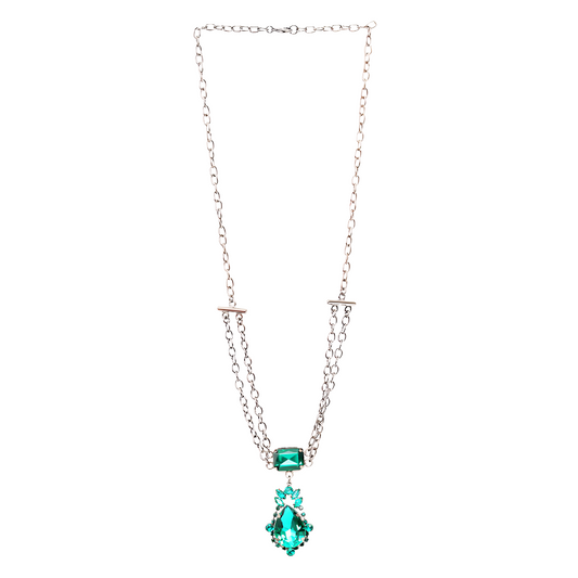 Collar Doble Cadena con Cristales Verde Esmeralda – Colección Bali