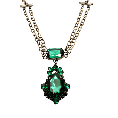 Collar Doble Cadena con Cristales Verde Esmeralda – Colección Bali