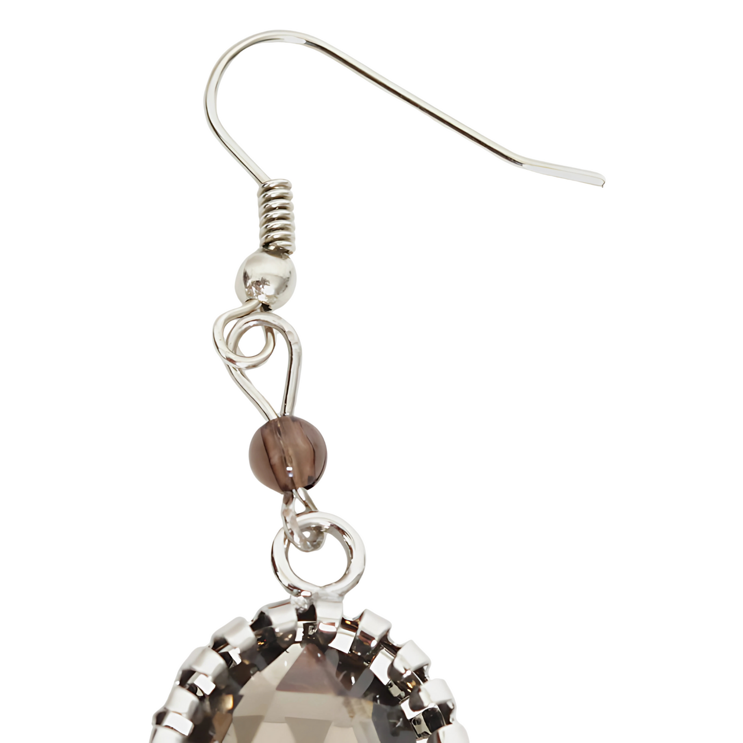Aretes Bengal Colgantes con Cristal Ovalado y Detalle Café