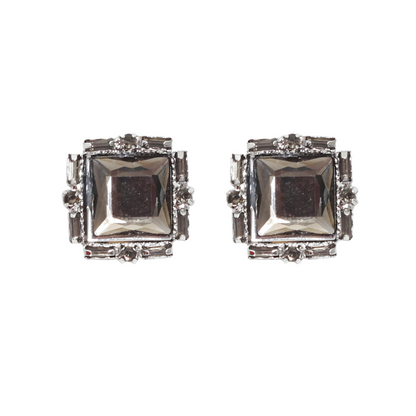 Aretes Bengal Tipo Botón con Cristal Cuadrado y Filigrana