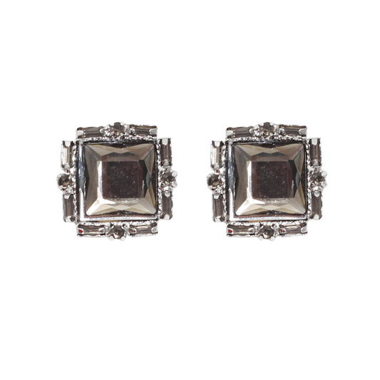 Aretes Bengal Tipo Botón con Cristal Cuadrado y Filigrana