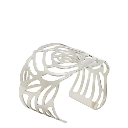 Brazalete Calado Siam silueta de una rosa plateado.