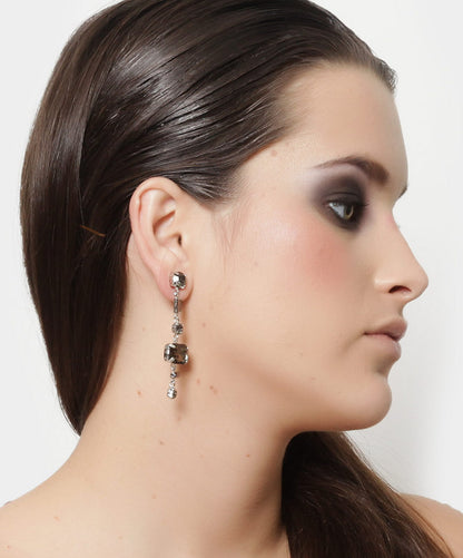 Aretes Bengal Geométricos con Cristales en Tono Humo