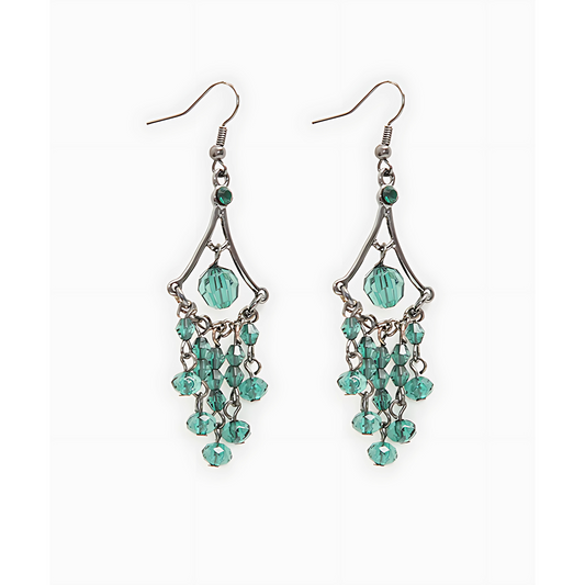 Aretes Colgantes con Cristales Verde Agua y Estructura Metálica. Colección Bali