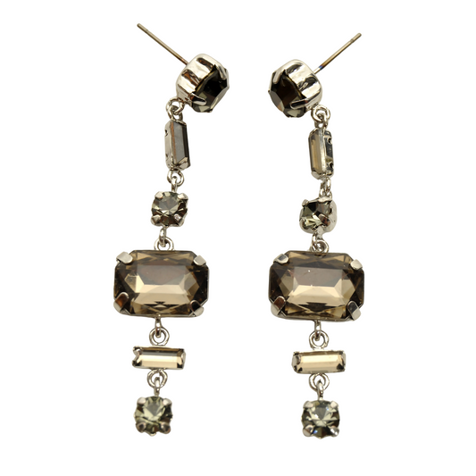Aretes Bengal Geométricos con Cristales en Tono Humo