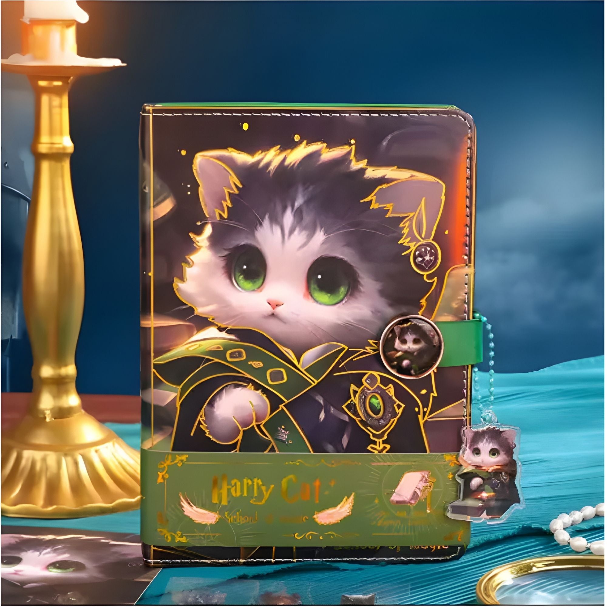 Libreta Harry Cat Green: Elegancia Mágica y Felina