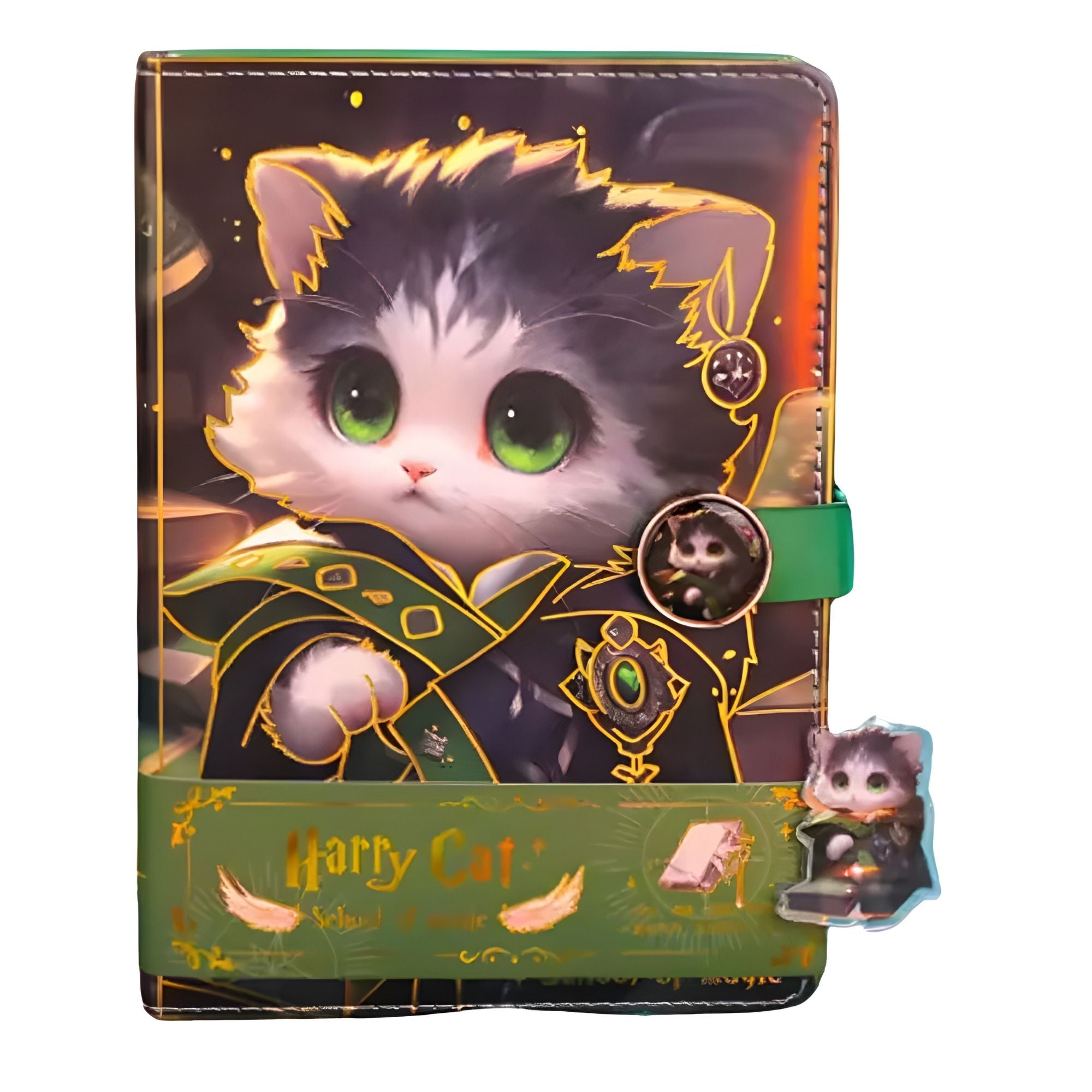 Libreta Harry Cat Green: Elegancia Mágica y Felina