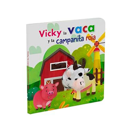 Libro para bebés con títere de tela: Vicky la Vaca y la Campanita Roja