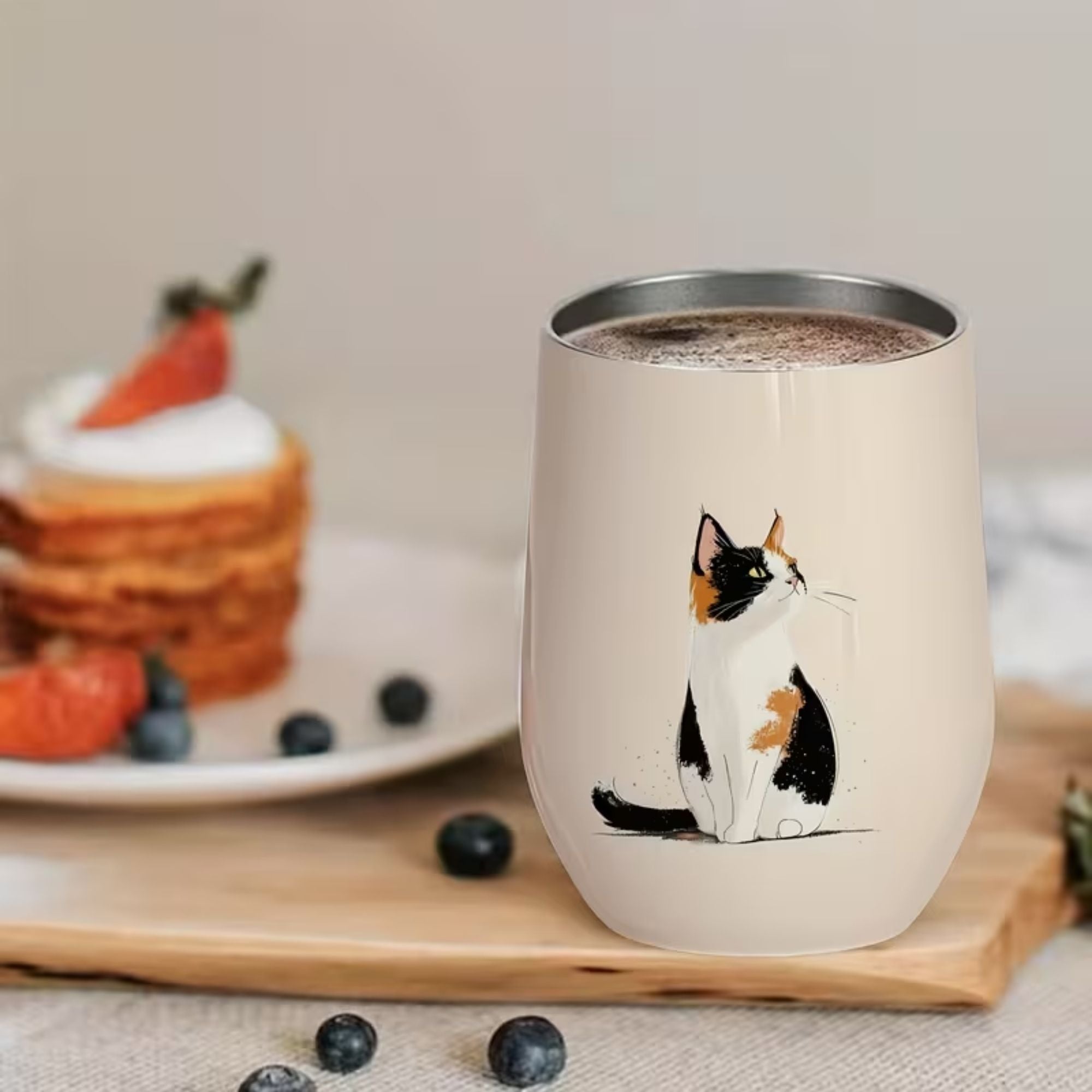 TAZA TÉRMICA GATITO BEIGE — THE BLUE CAT