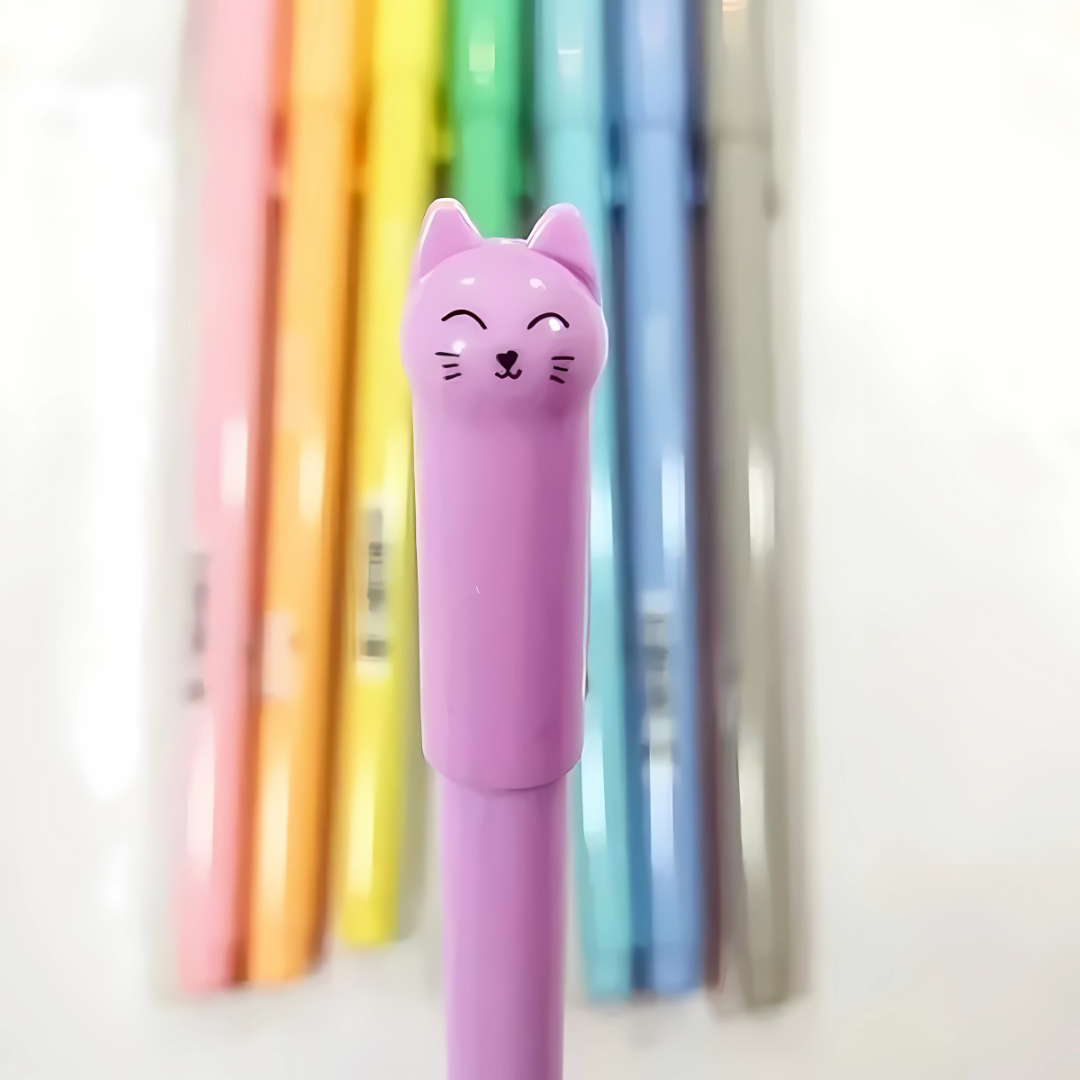 Set de 8 Plumas Gel Pastel Gato Kawaii