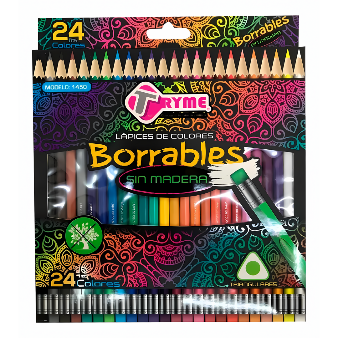 Lápices de colores 24 tonos. Borrables, Ecológicos
