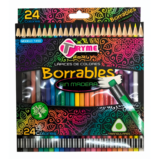 Lápices de colores 24 tonos. Borrables, Ecológicos